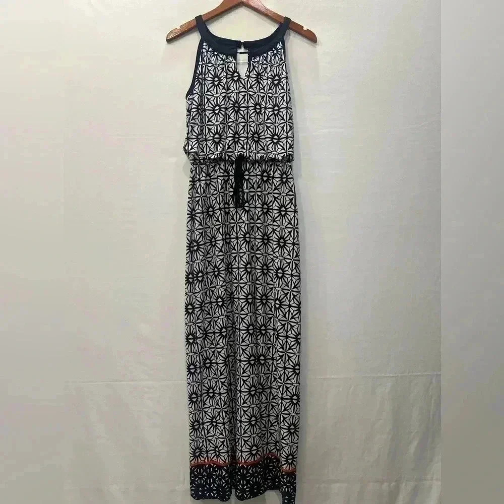 EnFocus Studio Blue and White Print Sleeveless Maxi Dress Size 6